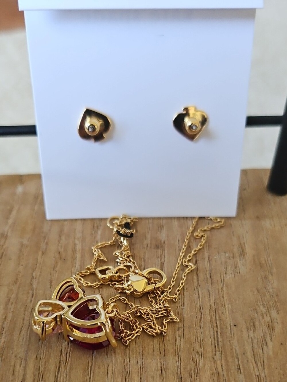 Kate Spade Pink & Red Crystal Heart Necklace and Earring Set - Picture 5 of 6
